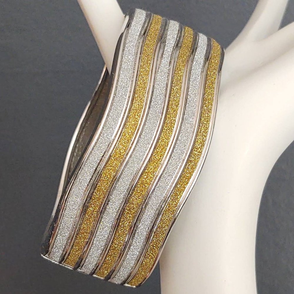 Silver and gold sparkle hinge closure bangle